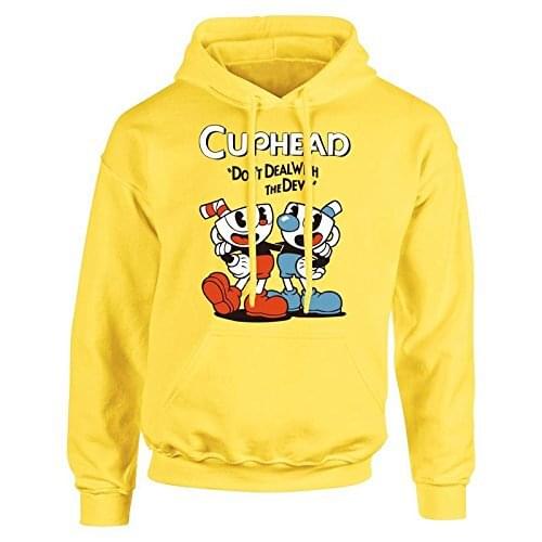 Teacup Cuphead Hoodie MugmanGame Black Grey Yellow Coat Hoodie Long Sleeve Hooded Hoodie