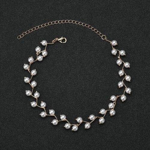 Vintage Simulated pearl Chocker Necklace Cross Beaded Choker Necklaces Pendant For Women Jewelry