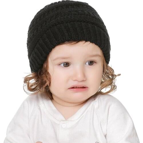 2020 New Baby Beanie Caps Autumn and Winter Wool Knitted Hat Baby Newborn Hat Solid Color Baby Crocheted Hat Gorros