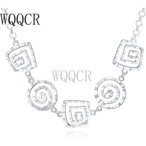 WQQCR Fashion 925 Sterling Silver Color Square Pendant Fixed Necklace Jewelry Lady Gift Birthday Wholesale