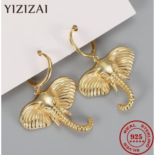 YIZIZAI Real 925 Sterling Silver Baroque Style Elephant Hoop Earrings For Women Exaggerated Animal Pendants Chic Party Jewelry
