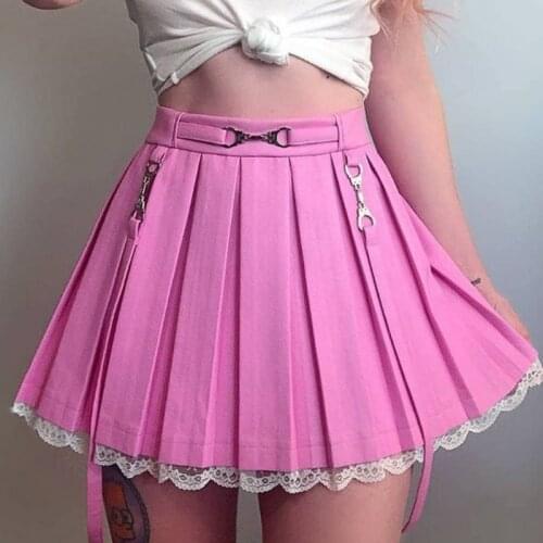Women Lace Skirt High-Waist Half-Dress Slimming Spring Fall Pleated Tummy Control Solid Color Skirt