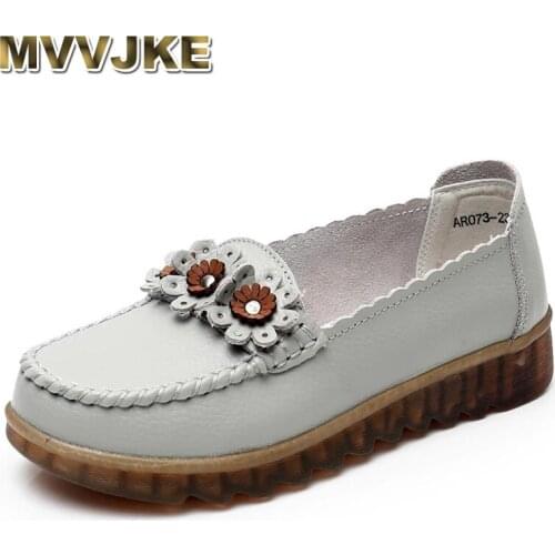 MVVJKE Autumn Flower Womens Shoes Soft Moccasin Female Loafers Genuine Leather Casual Flat Woman Shoe Non-Slip Mother Walking
