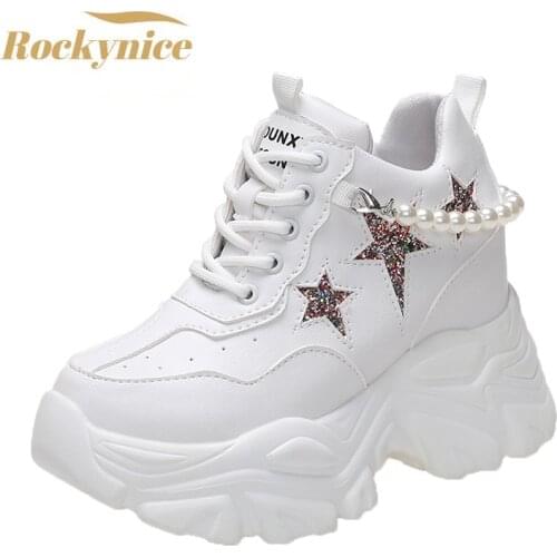 High Platform Shoes Woman 2021 Autumn Chunky Sneakers Increased 10cm Ladies Leather Shoes Trainers Zapatillas Deportivas Mujer