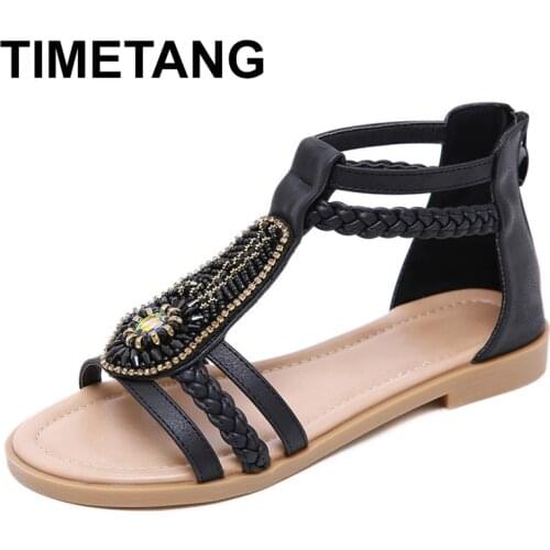 TIMETANGShoes Women Sandals Summer Gladiator Bohemia Sandals Ladies Summer Beach Shoes Female Sandals Roman Shoes Diamond Zipper