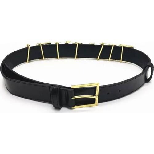 Ladies Girls Punk 4cm Wide Genuine Leather Letters Metal Buckled Waistband Waist Belt Gift