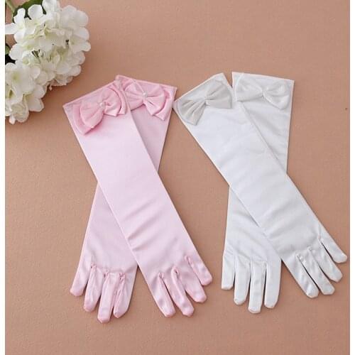 Female Child Flower Girl Child Formal Dress Princess costume Accessories White Pink Lace Bow Gloves