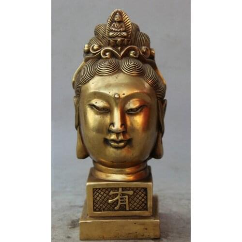 Zhmui880062823+++7" China Dynasty Brass Kwan-yin Guan Yin Goddess Head imperial Seal Stamp Signet