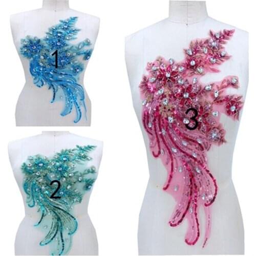 1Piece Beaded Lace Applique Mesh Bridal Lace Trims Wedding Dress Lace Accessories Sewing Appliques DIY Crafts Fabric