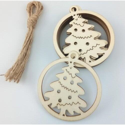 10PCS Wooden Christmas Tree Hanging Ornaments Unfinished Natural Wood Slices for Christmas Ornaments Hanging Decorations