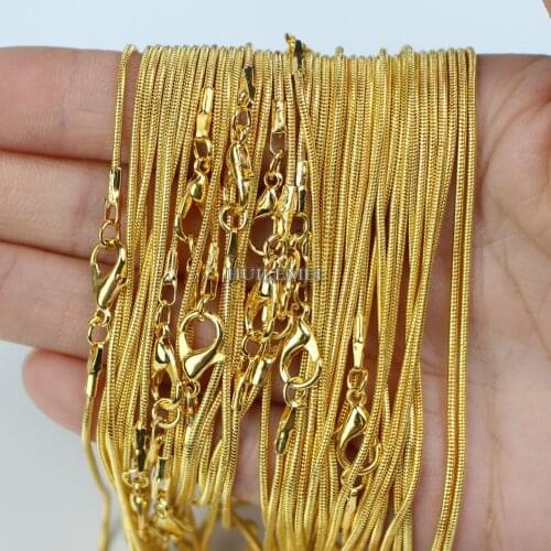 10pcs/lot 1.2mm Gold Color Snake Chain Necklaces for Women 16" 18" 20" 24" Fashion Jewelry Necklace Chains