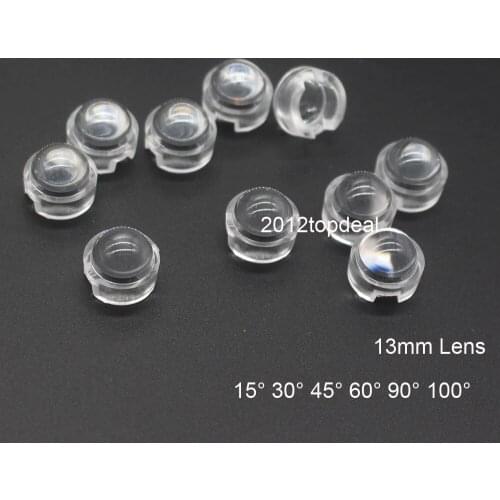 100pcs 13mm IR LED mini Lens 1W 3W 5W 15 30 45 60 90 100 Degree Needn't Holder for IR CCTV LED Convex Lenses