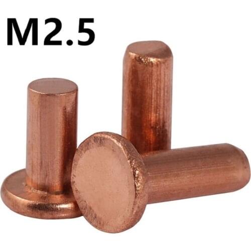 200pcs/lot M2.5x3/4/5/6/8/10/12/16mm GB109 Copper Solid Rivets AL Knock Flat Head Rivet