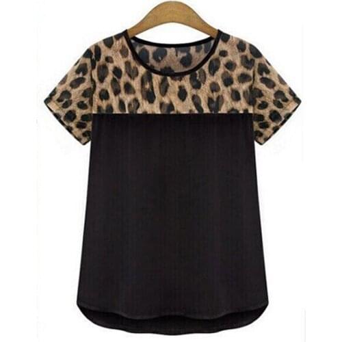2021 Summer T Shirt New Fashion Chiffon Casual Women Tops White Black Leopard Print Short Sleeve O Neck Ladies Tees T- Shirt