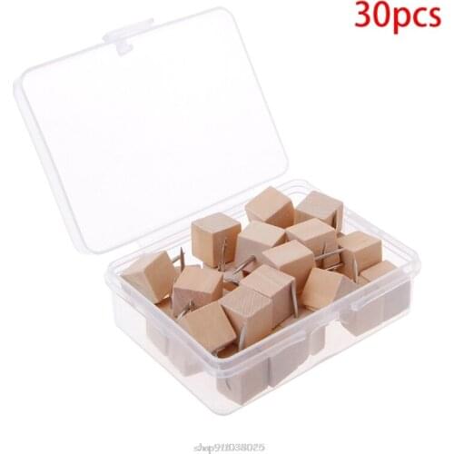30 Pcs Wooden Thumbtack Quadrate Creative Decorative Drawing Push Pins Wood Head Mar03 21 Dropship