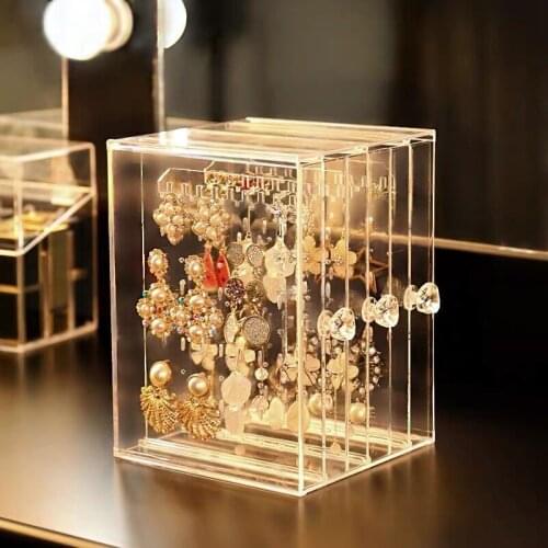 Acrylic Earrings Box Transparent Earrings Jewelry Plastic Finishing Storage Box Desktop Dust Hanging Jewelry Display Rack