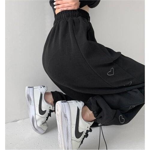 10JQK-Comfortable Korean sports pants women high-waisted trousers 2021 new loose and wild trend love embroidery women pants