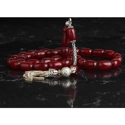 Natural Fiery Amber 925 Silver Tassel 33 Beads Prayer Beads Tasbih Rosary Men Women Meditation Jewelry From Turkey