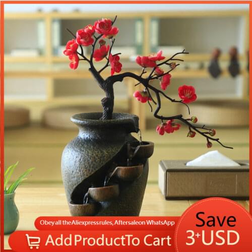 Home Garden Simulation Vivid Plant Vase Crafts Resin Waterfall Fountain Desktop Landscape Ornament Living Room Decoration