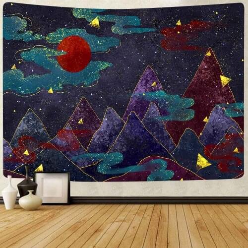 Simsant Mountain Sunset Tapestry Trippy Mushrooms Art Wall Hanging Tapestries for Living Room Home Dorm Decor Banner