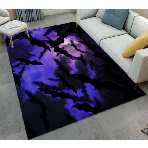 Bats In Purple Sky And Moon Halloween Living Room Area Rugs Bedroom Carpets Childrens Room Floor Cushion Bathroom Non-Slip Mat