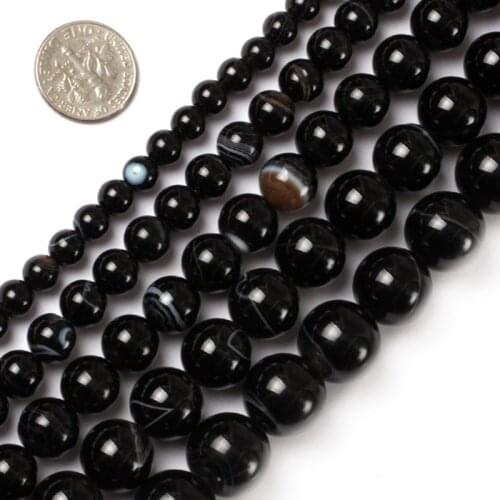 Natural Round Banded Black Stripe Onyx Carnelian Beads For Jewelry Making 6-18mm 15inches DIY FreeShipping Wholesale Gem-inside