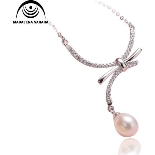 MADALENA SARARA Sterling Silver S925 AAA Freshwater Pearl Women Pendant Chain Drops Powder Beads Fashion Popular
