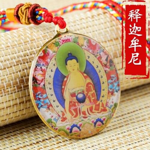 Shakya Muni Buddha Statue Small Thangka Tibetan Buddhism Copper Foil Pendant Necklace