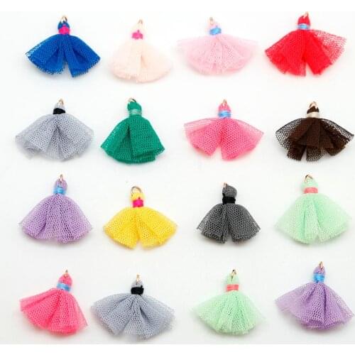 4pcs/lot 30mm Mini Net Fabric Tassel Charms For Keychain Cellphone Straps Jewelry Charms DIY Earrings Findings