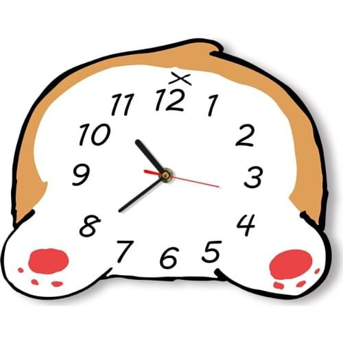 Irregular Cute Design Shaped Corgi Butt Quartz Wall Clock Quiet Sweep Acrylic Watch Frameless Printed Bedroom Decor Timepieces
