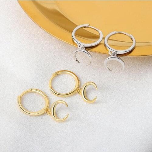 New Fashion Gold Color Moon Star C Shaped Dangle Earring for Women Cartilage Piercing Drop Earrings Gift 2021 Trend Ear Jewelry