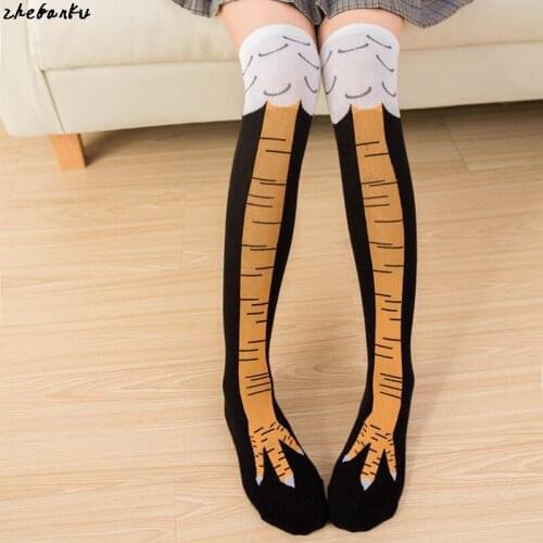1Pair Funny Chicken Knee Length Socks Thigh High Stocking Cartoon Animal Paw Toe Feet Creative Fitness Socks Winter Autumn