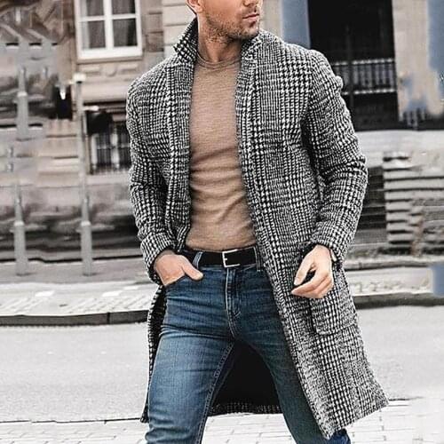 New Mens Overcoat Men Casual Winter Fashion Hounstooth Gentlemen Long Coat Jacket Outwear high quality Mens Tops Blouse Fashion
