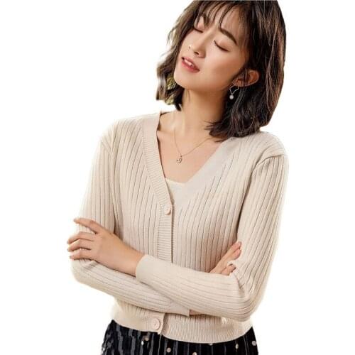 QRWR 2020 Autumn Cardigan Knitted New Fashion Sexy V Neck Knitted Sweater Casual Single Breasted Long Sleeve Cardigans for Women