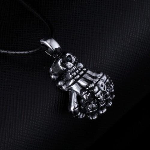 TDQUEEN Punk Bib Collar Pendant Necklaces Retro Vintage Metal Black Leather Cord Punk Fist Men Necklace