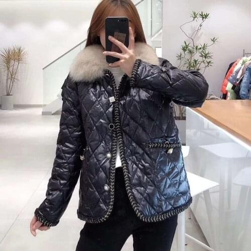 Down 2021 Jacket New Fashion Women Coat Winter Casual Short Clothes Plaid Style Natural Real Fox Fur Collar Fn008767