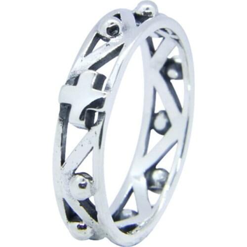 Size 6-10 Hollow Out Cross Lady Girls 925 Sterling Silver Ring Jewelry New S925 Fashion Ring