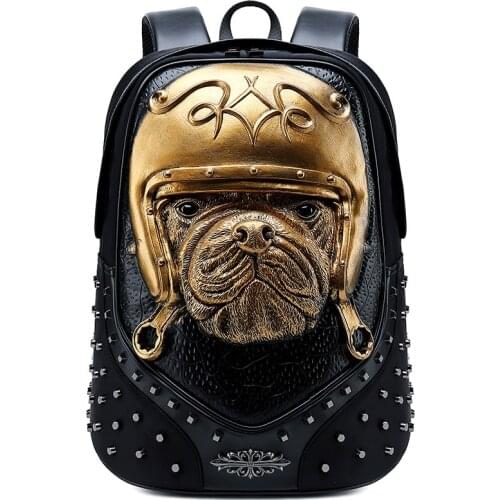 3D Embossed Dog Backpack bags for Men rivet unique women Bag personality Rock Laptop Cool Schoolbag For Teenagers Travel Bags