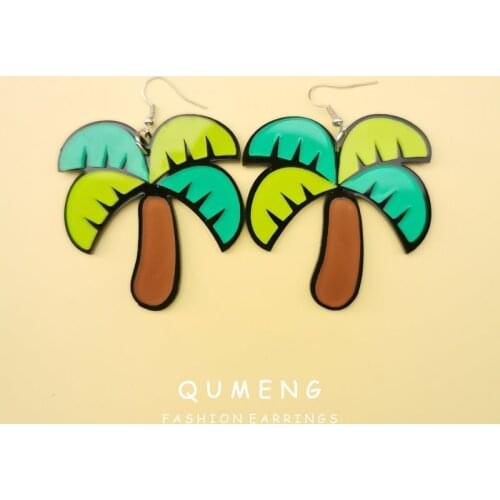 QUMENG Europe and America hot personality earrings for women New design Big handmade Coconut tree stud earrings beach jewelry