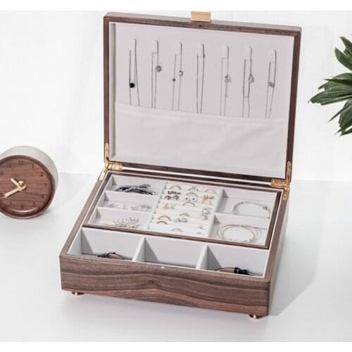 ChineseStyle Walnut Jewelry Box Storage Box Large Capacity Household High-End Exquisite Necklace Bracelet Solid Wood Jewelry Box
