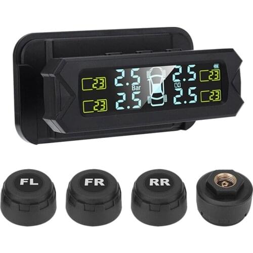 USB Solar Power Tire Pressure Monitoring System Wireless Car TPMS LCD Display Pressure Alarm with External Sensor