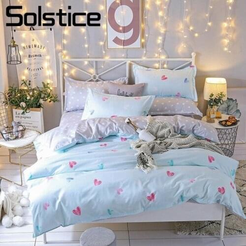 Solstice Home Textile 3/4Pcs Bedding Sets Duvet Cover Pillowcase Bed Sheet Girl Sweet Heart Bed Linen King Queen Full Twin Size