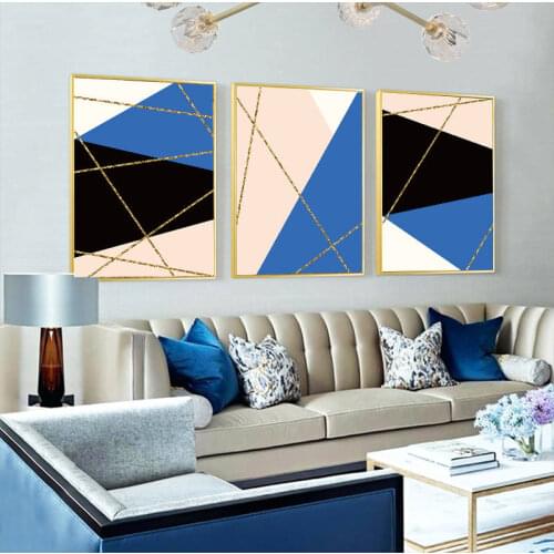 Modern Abstract Geometry Triangles Blue Pink Black Canvas Paintings Magic Wall Art Pictures Posters And Prints Living Room Décor
