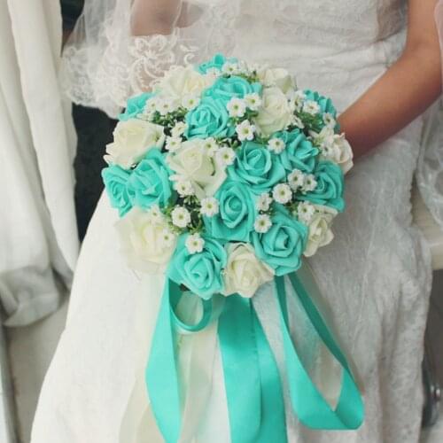 Tiffany Royal Blue Wedding Flowers Bouquet Foam Roses Artificial Flower Bride Bouquet Mariage Party Decor For Wedding Decoration