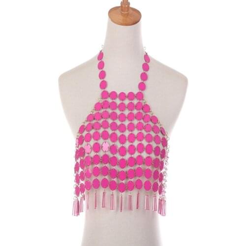 Sequins Top Chai Women Shoulder Necklace Bra Harness Geometric Tassel Pendant Body Jewelry Rave Disco Party Jewelry