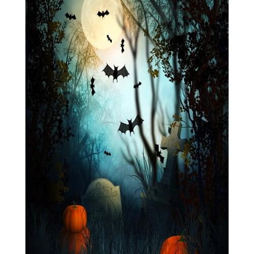 VinylBDS Happy Halloween Photographic Background Bat Tombstone Cross Trick Backdrops Treat Pumpkins Backdrops Photo for Studio