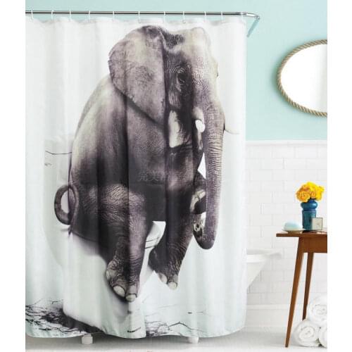 Bathroom Thinking Elephant Shower Curtains Polyester Fabric Liner Waterproof Washable Bath Curtains
