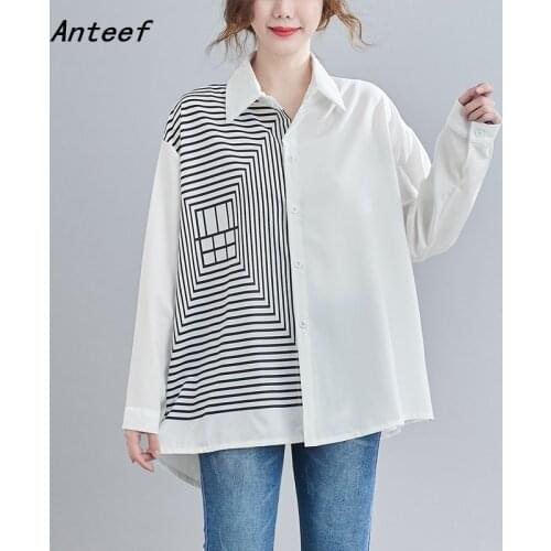 Anteef long sleeve blouse Casual loose spring autumn tops women 2021 blouses print button up shirt clothing