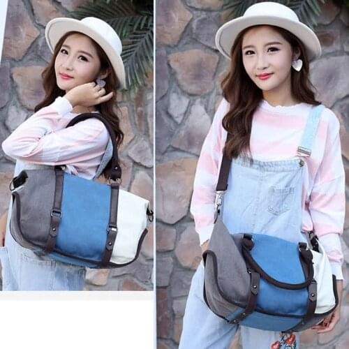 2020 fashion Ladies canvas bag handbag large capacity patchwork handbag retro shoulder travel bag women ladies high quality bag