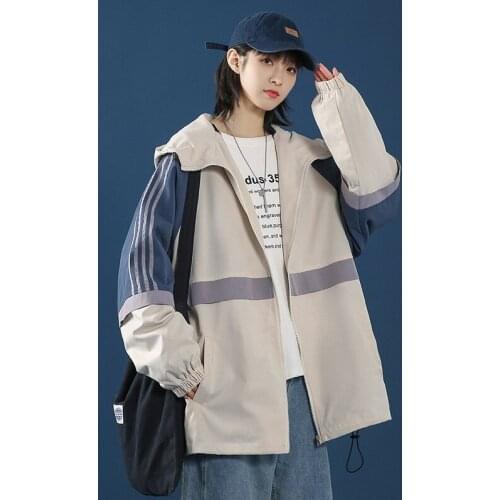 Women Jacket Spring and Autumn Womens Coat Casual Loose Jacket Women Korean Patchwork Hooded Vintage Bomber Jacket 2021 New